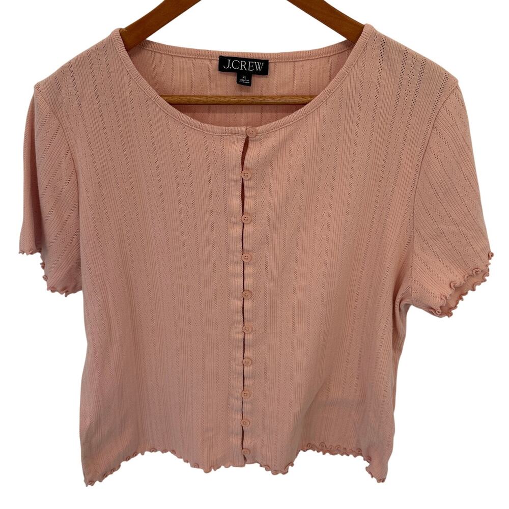 J. CREW Pointelle short-sleeve knit cardigan in Blush // XL - Picture 1 of 9